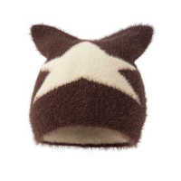 Bonnet en mohair jacquard chaud avec oreilles de chat pour jeune femme, collection mode 2024