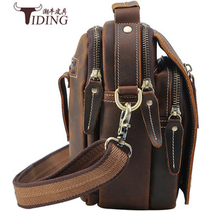 Tiding Men's Crossbody <b>Bag</b> Genuine Leather Dark Brown Durable Outdoor Casual - Product Image 2