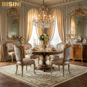 Mesa de Comedor Redonda Estilo <span class=keywords><strong>Castillo</strong></span> Italiano Clásico con Parqué de Concha de Perla Floral Hecho a Mano y Chapa de Madera Sólida - Product Image 6