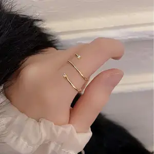 New Fashion 925 Silver Diamond Wedding Rings For Women 925 Sterling Silver INS 3 Lay Line Zircon Versatile Adjustable Ring