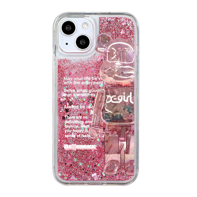 Glitter Dynamic Liquid Quicksand Bear Phone Case for Samsung Galaxy A34 S23 Ultra TPU Clear Cover for iPhone 14 Plus 13 12 Mini