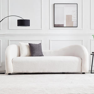 Canapé en tissu blanc moderne en forme de U avec design rond pour petits salons, rembourrage en mousse, motif artistique - Product Image 3