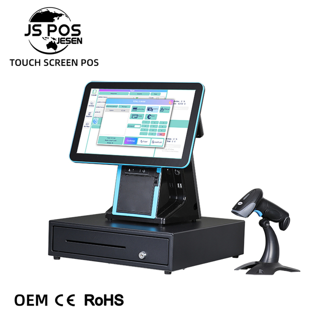 15.6 Dual Screen Cashier Machine High Quality Pos Machine with Printer 58mm 80mm Wifi Cheap Pos for Supermarket