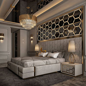 เตียงหนังพื้นหลังหรูหราแบบอิตาลีเตียงไม้เนื้อแข็งกรอบเตียงควีนไซส์คู่หุ้มเบาะ - Product Image 3