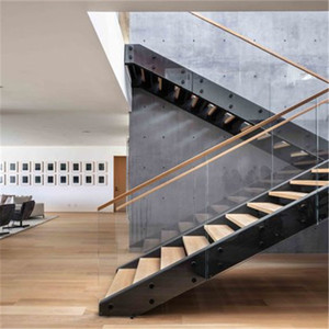 stair <strong>step</strong> <strong>wood</strong> with <strong>wood</strong> stair tread and <strong>riser</strong> 12mm tempered glass railing top solid wooden handrail - Product Image 5