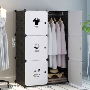 Armario de Plástico Moderno Personalizado para Niños y Adultos, Guardarropa Negro con Puerta Blanca, Organizador de Ropa - Product Image 5