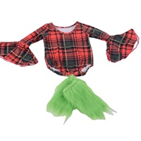 Grosir baju monyet bel hijau Natal untuk bayi perempuan pola bunga kaki halus kancing jepret musim semi Leotard dengan bel