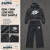 Ensemble décontracté pour homme personnalisé, haut à manches zippées avec motif brossé délavé anthracite et pantalon large à cordon de serrage, OEM ODM