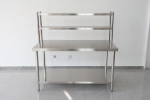 Plan de travail robuste en acier inoxydable à <span class=keywords><strong>double</strong></span> couche avec étagères à <span class=keywords><strong>double</strong></span> couche - Haute capacité de charge pour la préparation, les outils et l'atelier - Product Image 4