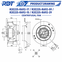 Ventilateur centrifuge AC R2E225-RA92-17 230V 210W 2700RPM 225mm à pales courbées vers l'arrière pour refroidissement d'armoires d'onduleurs
