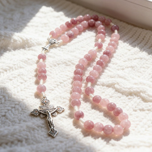 Rosario Cristiano con Perline in Pietra Naturale, <span class=keywords><strong>Collana</strong></span> con Croce, Gioielli Religiosi per Preghiera, Regalo per Donne e Uomini, Vendita all'Ingrosso - Product Image 1