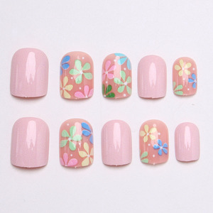 Juego <span class=keywords><strong>de</strong></span> 24 <span class=keywords><strong>Uñas</strong></span> Postizas Coloridas con Diseño Floral, Cortas, Cuadradas, Estilo Francés, <span class=keywords><strong>Color</strong></span> <span class=keywords><strong>Rosa</strong></span> <span class=keywords><strong>Claro</strong></span>, Acrílicas, Cobertura Total, Brillantes, para Primavera/Verano - Product Image 2
