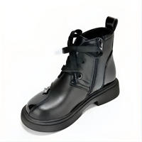 Bottes Martin noires vernies à strass et papillons pour filles, à lacets, avec fermeture éclair latérale, plates, chaudes, d'hiver, style princesse pour enfants