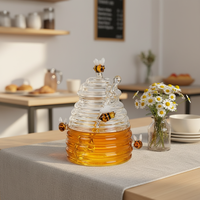 Pot à miel en verre avec couvercle et cuillère, en verre borosilicate transparent avec décoration abeille