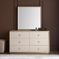 Commode à six tiroirs de style européen personnalisée avec façades de tiroirs côtelées, table de maquillage en bois massif laqué mat
