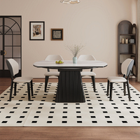 Ensemble de chaises de table de luxe modernes et extensibles rondes en marbre naturel 4, 6 places Salle à manger Meubles en bois massif noir Designs