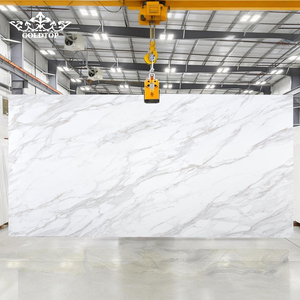 Goldtop <b>Stone</b> White Polished Customized Size 7009 Calacatta PD Printed Engineered Quartz Bathroom Countertop for Apartments - Product Image 6