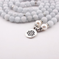 Vente chaude 8mm Bleu Pierre 108 Mara Boule Bracelet Collier Lotus Charme Yoga Bracelet Direct Du Fabricant Bijoux De Mode
