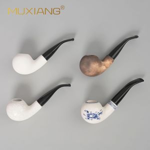 Muxiang Ceramic Smoking Pipe Bent Type Blue And White Porcelain Tobacco Pipe With Acrylic Mouthpiece - Product Image 1