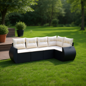 Conjunto de Sofá de Jardín Negro y Crema, Mimbre para Exteriores con Cojines de Espuma de Alta Densidad, Diseño Contemporáneo Impermeable - Product Image 2