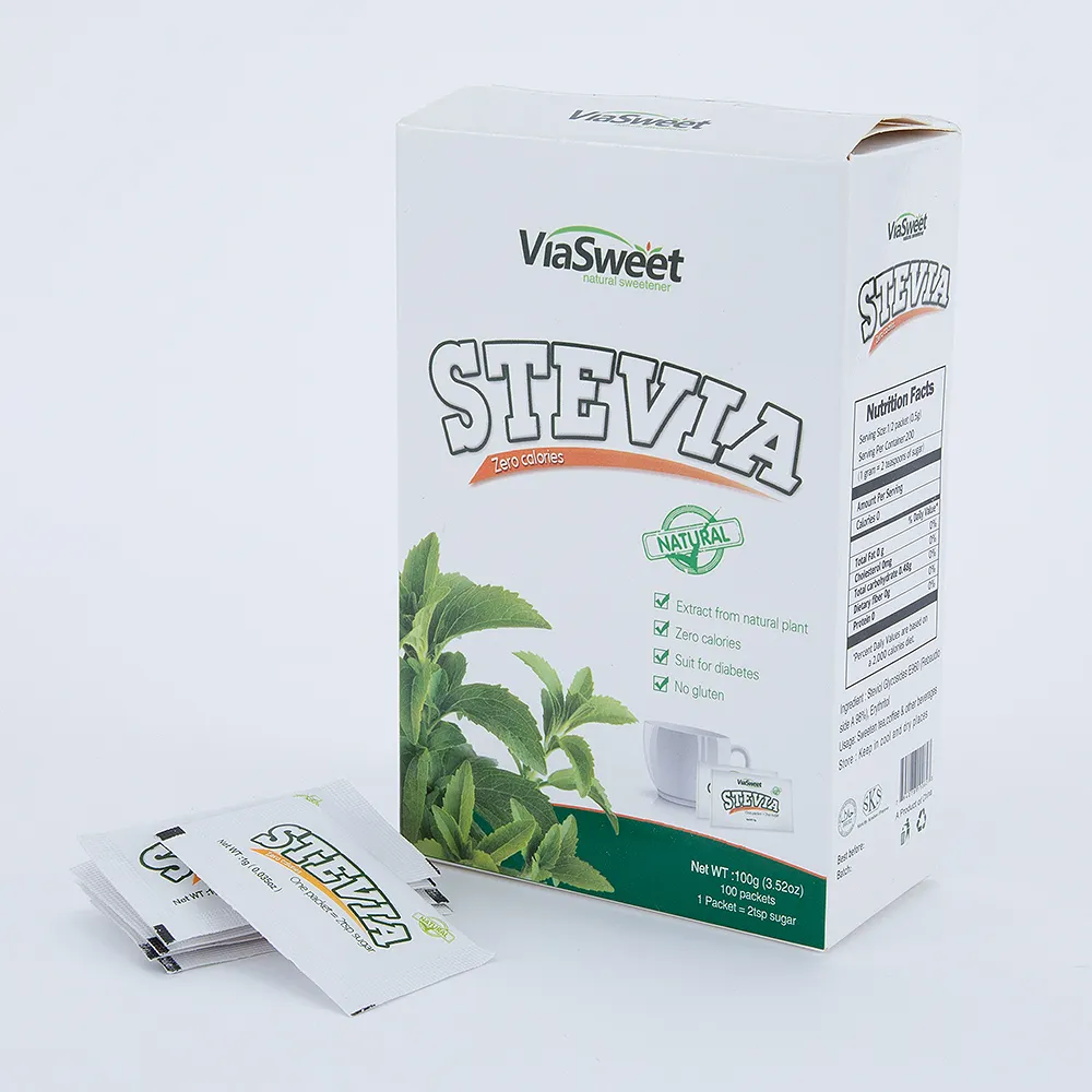 Stévia se mélange dans le cru, à base de plantes zéro calorie édulcorant Stevia mélangé érythritol, sachets de stévia