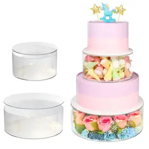 Acryl Caketribune Met Deksel, Vierkante Cake Riser Clear Cakebox Stand, Vulbare Kubus Sokkel Staat Voor Feesten, Decoratief