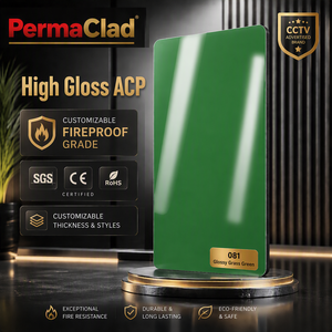 แผ่นอลูมิเนียมคอมโพสิตสีเขียวเงา Glossy <span class=keywords><strong>Telecom</strong></span> หนา 3 มม. 4 มม. เคลือบ PVDF ทนไฟ สำหรับตกแต่งผนังภายในโชว์รูม - Product Image 2