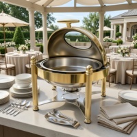 Ensemble de réchauds de luxe à couvercle roulant, chauffe-plats commerciaux en acier inoxydable pour buffet avec supports à combustible, équipement de restauration