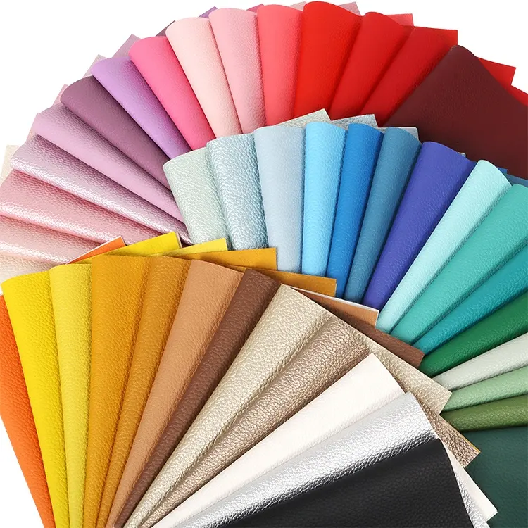A4 42 Colors In Stock Lychee Embossed Faux Leather fabric For Handbag Bows DIY Crafts Vegan Synthetic PVC Leather