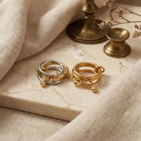 Bagues empilables multi-cercles entrelacées avec mini-breloques en zircon cubique, en acier inoxydable plaqué or 18 carats, bijoux modernes pour femmes