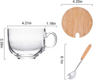 Tasse à petit-déjeuner de grande capacité de style Ins, de haute qualité, avec couvercle et poignée-cuillère, en verre, pour café et lait - Product Image 6