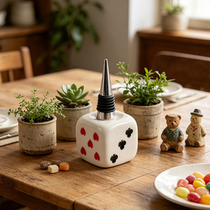 Tappo per Bottiglia in Ceramica Redeco Cool Dice, Tappo per <span class=keywords><strong>Vino</strong></span>, Regalo, Commercio all'Ingrosso, Logo Personalizzato, Decorazione Bar, Divertente - Product Image 4