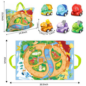ของเล่นเด็กขายส่ง รถการ์ตูนพลาสติก 2-in-1 รูปสัตว์ ยานพาหนะขนาดเล็ก พร้อมพรม กระเป๋า แผนที่ และตัวต่อ - Product Image 4