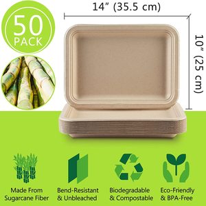Extra <strong>Large</strong> 14x10 Inch Biodegradable Bagasse Meat Tray Eco-Friendly Disposable <strong>Plate</strong> for Whole Chicken BBQ Catering Camping - Product Image 6