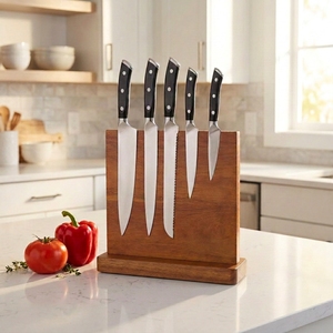 Bloc à couteaux magnétique élégant en <span class=keywords><strong>bois</strong></span> d'acacia de 11,8 pouces de large, support de présentation professionnel pour couteaux de chef de luxe - Product Image 2