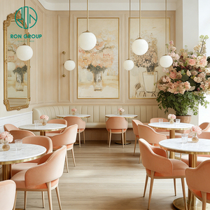 Elegante Mesa Redonda de Mármol Estilo Francés, Asientos de Cuero, Muebles para Cafetería y <span class=keywords><strong>Restaurante</strong></span>, Silla y Sofá para Cafetería - Product Image 4