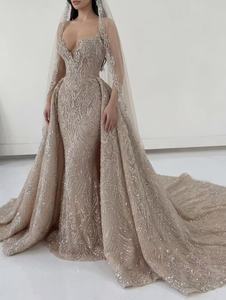 Abito <span class=keywords><strong>da</strong></span> <span class=keywords><strong>Sposa</strong></span> di Lusso su Misura a Due Pezzi <span class=keywords><strong>con</strong></span> Perline, <span class=keywords><strong>Velo</strong></span> e Strascico Staccabile, Stile Sirena - Product Image 1