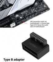 Adaptateur USB 3.0 19/20P à 90 degrés pour carte mère d'ordinateur de bureau, outil de gestion des câbles, accessoire d'assemblage PC avec boîtier
