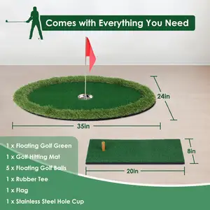 Adult Outdoor Floating Putting Green With Floating Chipping Pool Golf Turf Mat Set Hitting Mats For Golf And Chipping Practice