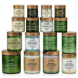 Pot en verre vert de 200 g pour crème de bain avec couvercle en bois, étiquette écologique SH MaTop - Product Image 4