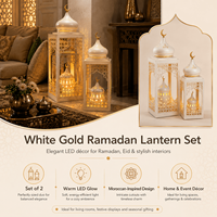 Ensemble de lanternes de Ramadan en or blanc avec lumière LED, décoration islamique marocaine pour la maison, pour le festival de l'Eid, vente en gros