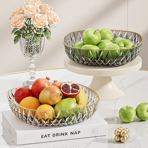 Fruit Platter Round Glass With Gold Rim For Living Room <b>Coffee</b> <b>Table</b> Decor Simple Style - Product Image 3