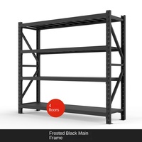 Étagère de stockage robuste en acier noir à 4 niveaux, entièrement revêtue et protégée contre la corrosion, pour entrepôt, vente en gros par conteneur complet