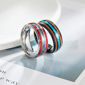 Stainless Steel Viking <b>Ring</b> with Rosewood Opal Abalone | Custom Antler Hunting Band <b>for</b> <b>Men</b> Women - Product Image 1
