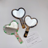 Petit miroir en acétate en forme de cœur, rétro vintage, miroir de poche, miroir de maquillage compact portable pour femmes