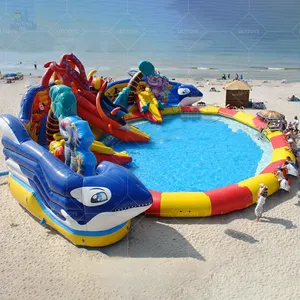 Commerical Mobile Land Inflatable Ground Water Park with Pool Slide For Adults