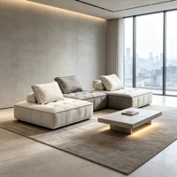 Tofu-Cube Stoffsofa-Set im Skandinavischen Stil Modulares Ecksofa mit Cordbezug Armloses Design Robuste Beine für Kleine Wohnräume