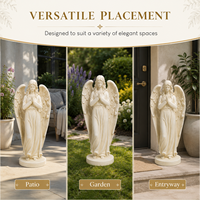 Statue d'ange ailé en résine faite à la main, style européen, base ronde, ornement de jardin intérieur/extérieur, 55,8 cm