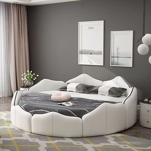 Cadre de <span class=keywords><strong>lit</strong></span> rond design créatif bon marché King Size <span class=keywords><strong>Lit</strong></span> rond en cuir souple moderne de luxe pour reine Mobilier de chambre Hôtel pour adultes - Product Image 3