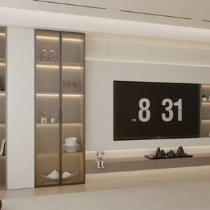 French Luxury Modern Carved Panel <strong>Design</strong> <strong>TV</strong> Cabinet Fireplace Custom Built-in <strong>TV</strong> <strong>Unit</strong> for Living Room White Dark Gray Finish - Product Image 2